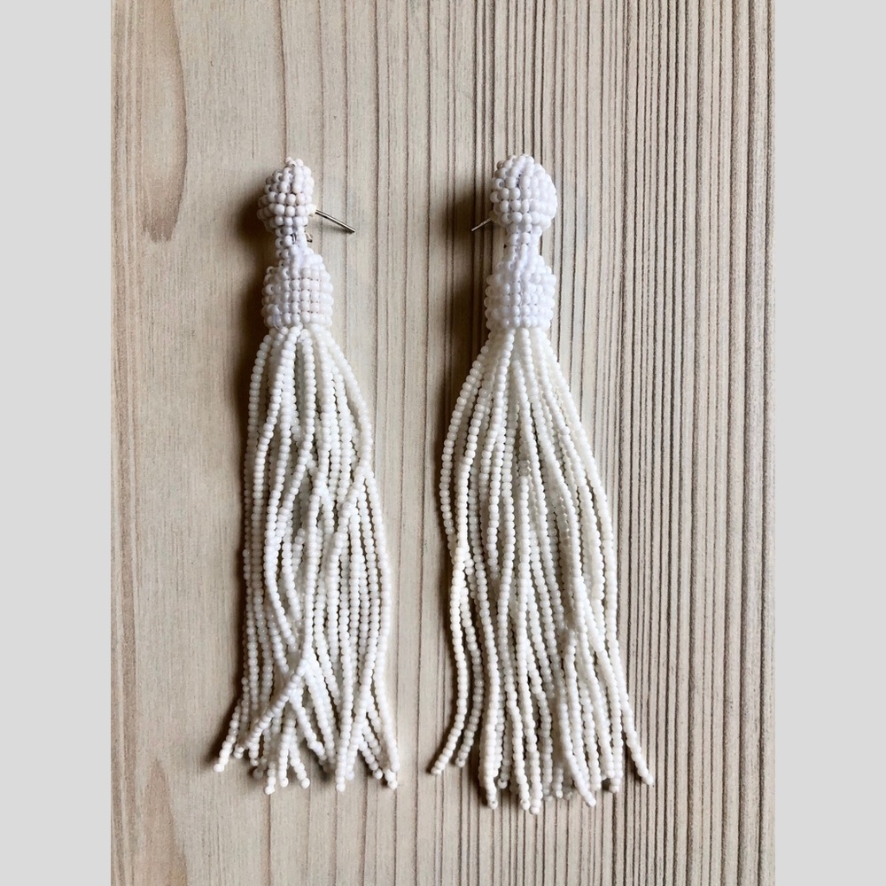 White dangly beaded earrings